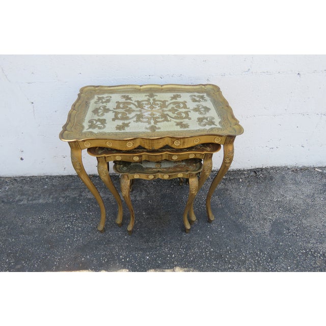 Italian Italian Florentine Antique Gold Nesting Tables Set of Three 5796 For Sale - Image 3 of 12