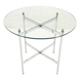 Italian Chrome & Brass X Base Round 36" Diameter Top Gueridon Breakfast Table For Sale