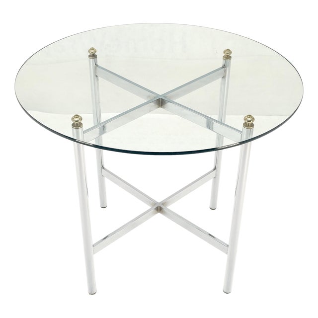Italian Chrome & Brass X Base Round 36" Diameter Top Gueridon Breakfast Table For Sale