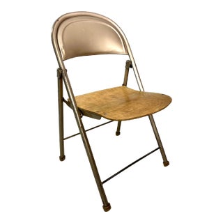 Mid Century American Seating Metal Folding Chair Curved Plywood Seat For Sale