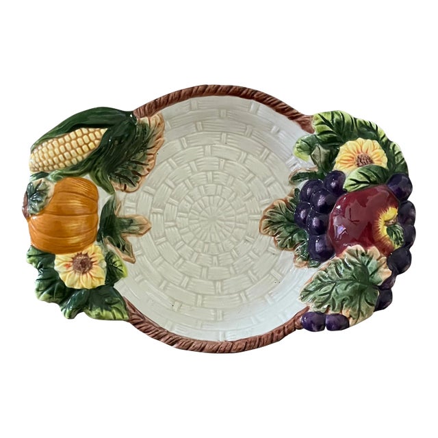 1980s Majolica Style Pottery Decorative Plate- Italy For Sale