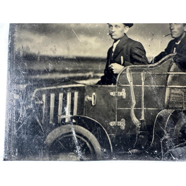 Early 20th Century Antique Tintype Photo: Two Men in Prop Car, 19th Century 1/6 Plate For Sale - Image 5 of 8