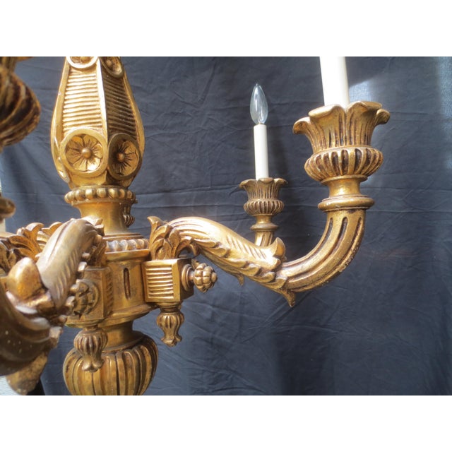 1950s Italian Gilt Wood Six Armed Chandelier For Sale - Image 11 of 12
