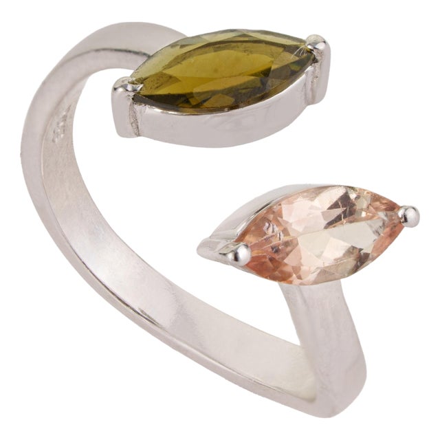 Carat&Her Marquise Cut Two Stone Open Cuff Toi Et Moi Ring, Size 6 For Sale