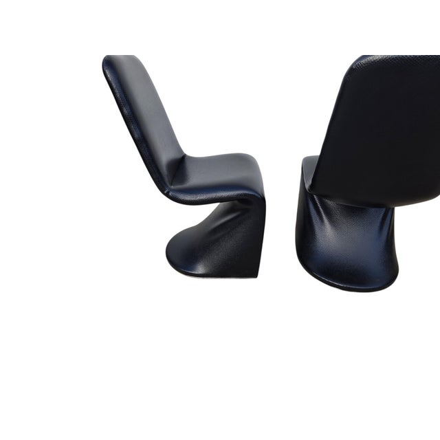 Black Vintage Mid Century Faux Snakeskin Cantilever S Side Chairs Panton 1-2-3 Style For Sale - Image 8 of 14