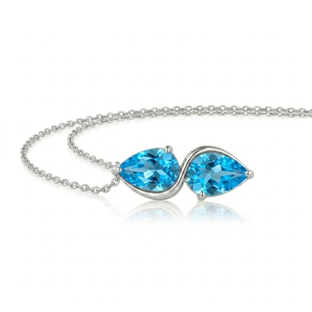 Not Yet Made - Made To Order Swiss Blue Topaz Drop Dainty Necklace, Pear Cut Blue Gemstone Necklace For Sale - Image 5 of 5