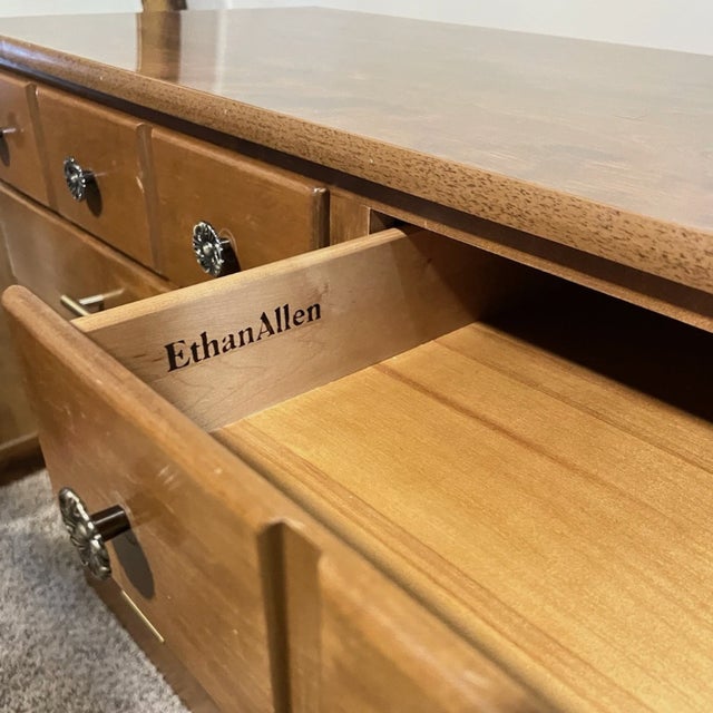 Wood Mid Century Ethan Allen 6 Drawer Oak Dresser For Sale - Image 7 of 8