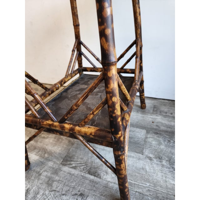 Antique English Chinoiserie Japanned Lacquer & Tortoise Shell Bamboo Side Table For Sale - Image 4 of 10