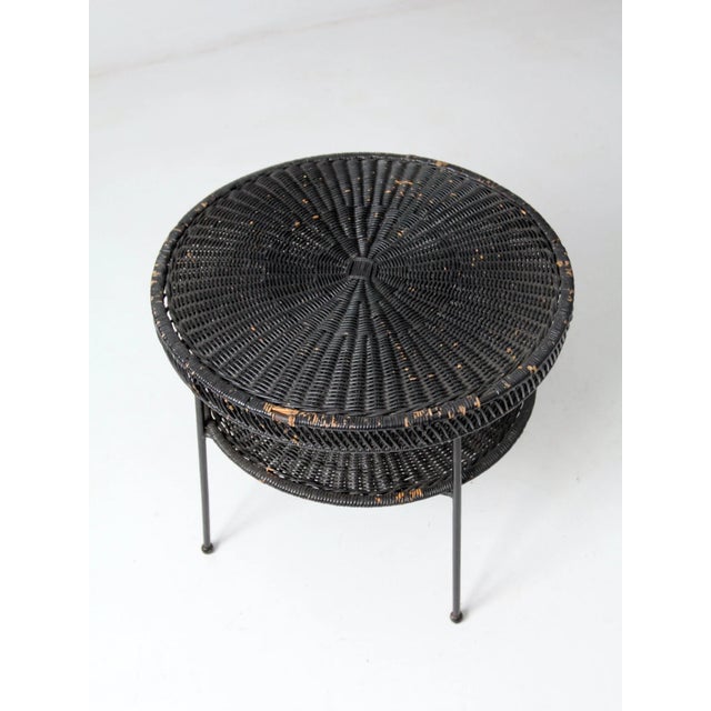 Mid 20th Century Mid-Century Black Wicker Side Table For Sale - Image 5 of 10