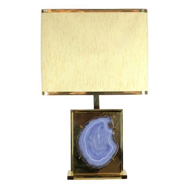 Vintage Brass & Agate Table Lamp by Willy Daro, 1970s For Sale