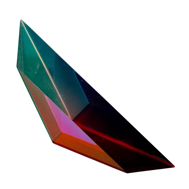 Vasa Velizar Mihich, Hand Signed Dated 1993 Colorful Acrylic Vasa Laminated Lucite Triangle Sculpture, 1993 For Sale - Image 17 of 18