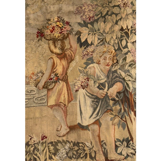 18th Century French “Spring” From Les Enfants Jardiniers Tapestry For Sale - Image 4 of 12
