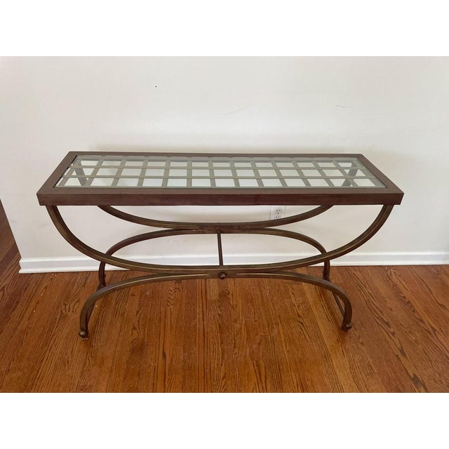 Metal Bombay Company Cricket Console Table 1990s Vintage Hollywood Regency Bronze and Glass For Sale - Image 7 of 9