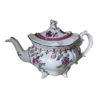Antique C1840s Staffordshire, English Soft Paste Teapot, Hand Painted For Sale