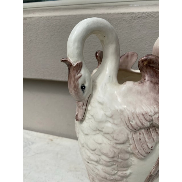 French Majolica Swans Vase Delphin Massier, Circa 1880-A Pair For Sale In Austin - Image 6 of 12