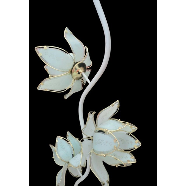 Metal Vintage Extra Tall Glass White Lotus Flower 4 Light Hollywood Regency Floor Lamp For Sale - Image 7 of 11