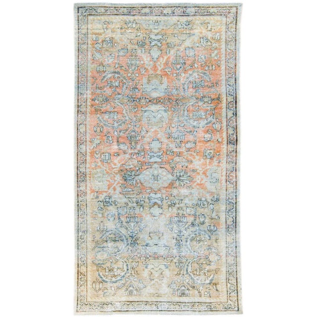 Antique Persian Mahal Handmade Floral Beige and Orange Wool Rug For Sale - Image 10 of 10