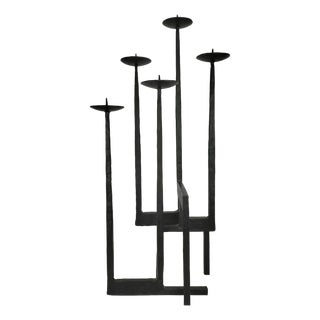 Large Brutalist Wrought Iron Floor Candlestick, 1960s For Sale