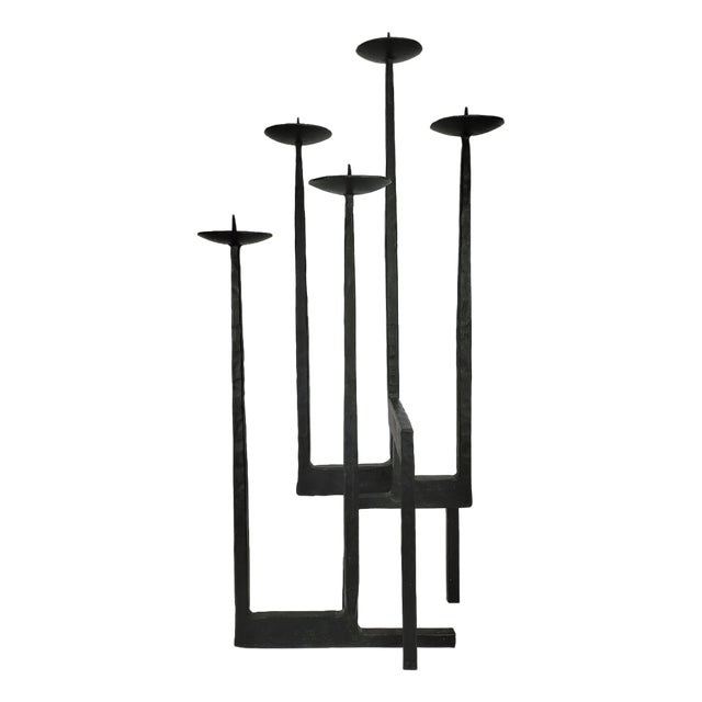 Large Brutalist Wrought Iron Floor Candlestick, 1960s For Sale