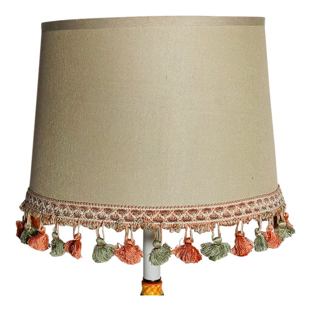 1990s Oatmeal Linen Lamp Shade With Tasselated Fringes For Sale