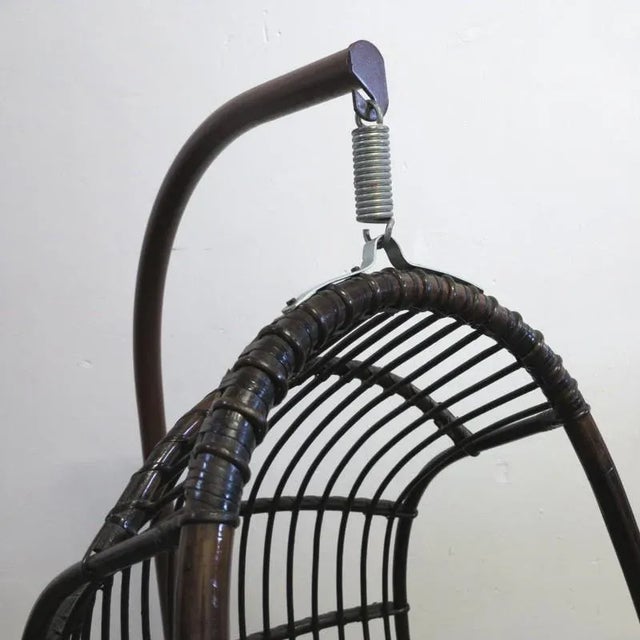 Mid-Century Modern Vintage Rattan & Bamboo Hanging Egg Chair For Sale - Image 3 of 7