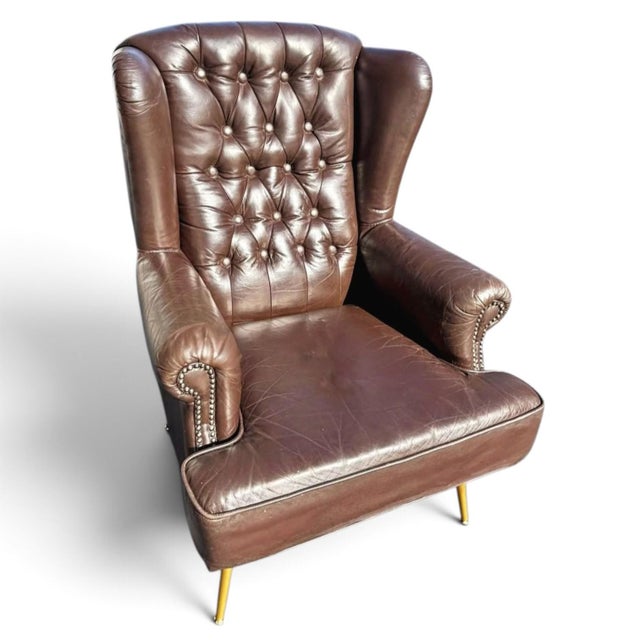 The Epitome of Mid-Century Prestige: Rare Vintage Rubelli Leather Wingback Chair For Sale - Image 9 of 10