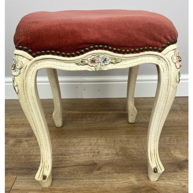 Vintage French Upholstered Ottoman For Sale - Image 9 of 13