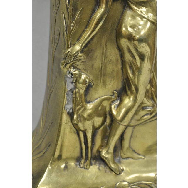 Early 20th Century Antique Art Nouveau Chinese Gilt Bronze Nude Female Sculpture Statue 16" Vase For Sale - Image 5 of 17