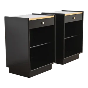 Harvey Probber Black Lacquered Mahogany and Brass Nightstands, Newly Refinished