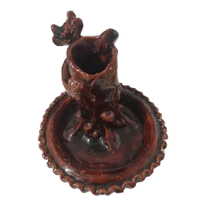 Antique Vermont Primitive Outsider Art Brown Stoneware Fox Vase
