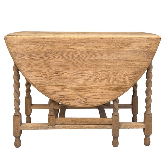 Tan 1920s English Bleached Oak Gateleg Table For Sale - Image 8 of 11