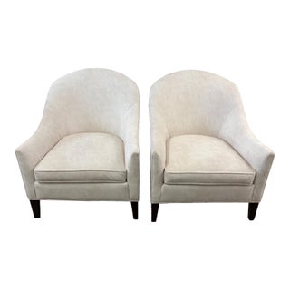 Pair Ethan Allen White Ultrasuede Grace Barrel Chairs For Sale