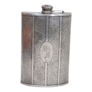Evans Early 1900s Monogrammed Whiskey Hip Flask Evans Nickel Silver 4714b For Sale