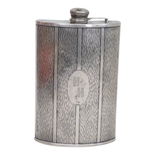 Evans Early 1900s Monogrammed Whiskey Hip Flask Evans Nickel Silver 4714b For Sale