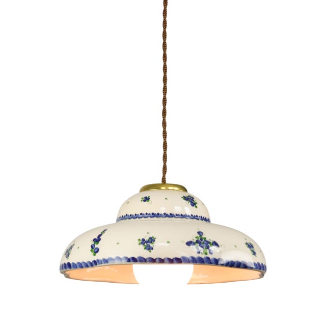 Vintage Hand-Made Ceramic and Brass Pendant Lamp For Sale