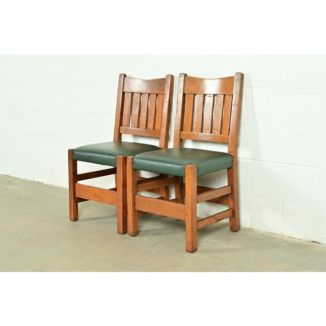 Mission Gustav Stickley Antique Mission Oak Arts & Crafts Dining Chairs, Pair For Sale - Image 3 of 15