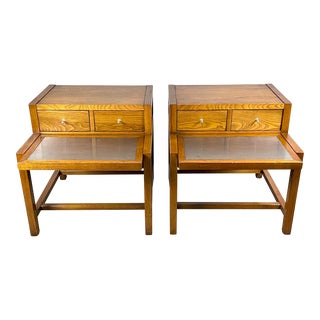 Mid Century Modern American of Martinsville Stepped Oak and Steel Side Tables / Nightstands For Sale