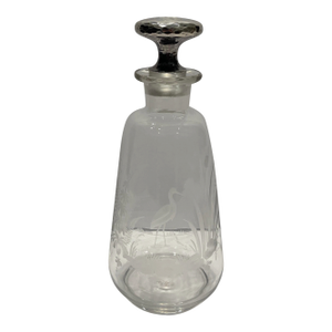 Antique Engraved Stork Glass Decanter or Scent Bottle