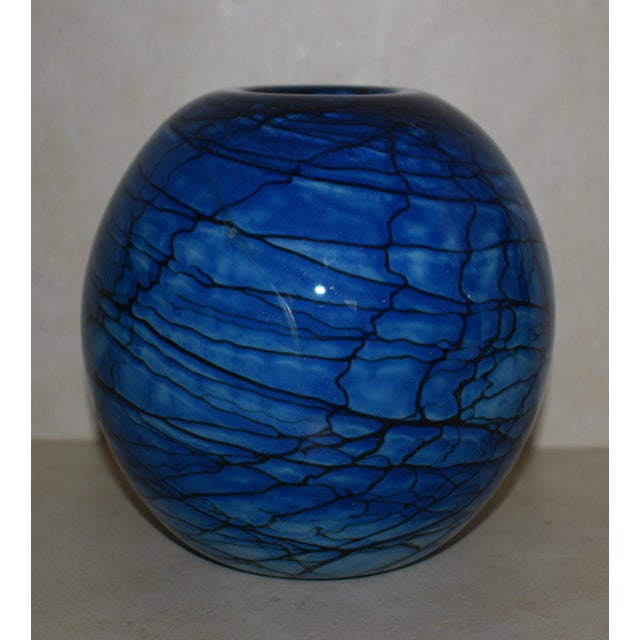 1980 Nourot Art Glass Studio Blue Sphere Vase, Signed Dll David Lindsay