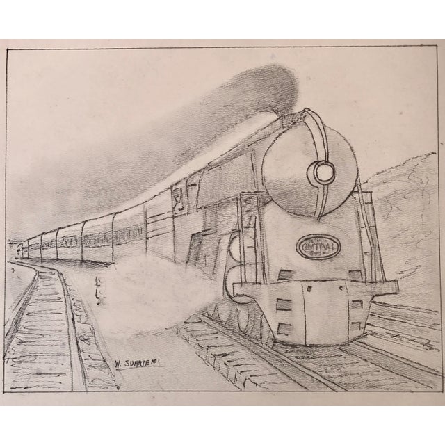 1940s Vintage Art Deco Steam Locomotive NY Drawing For Sale - Image 5 of 5