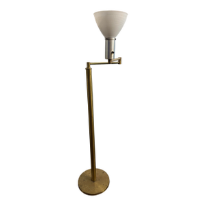 1930s Walter Von Nessen Swing Arm Floor Lamp | Machine Age Brass Torchiere, Brooklyn