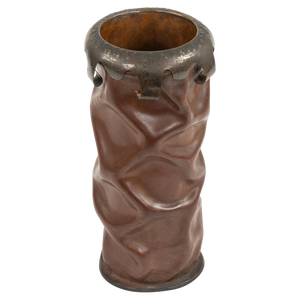 Mid-Century Leather & Copper Umbrella Stand or Walking Stick Stand, Italy, 1960s