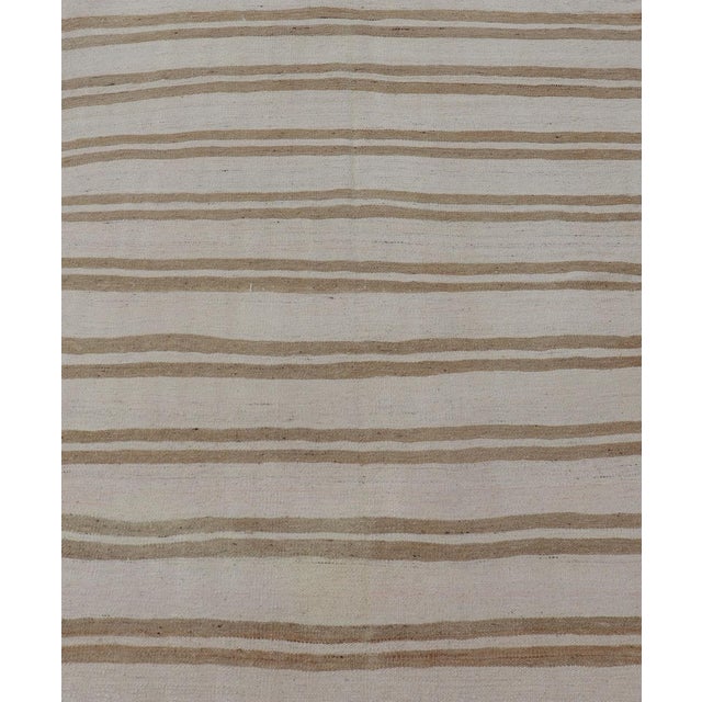 Vintage Turkish Kilim Rug With Ivory Ground and Light Brown Stripes For Sale - Image 4 of 10