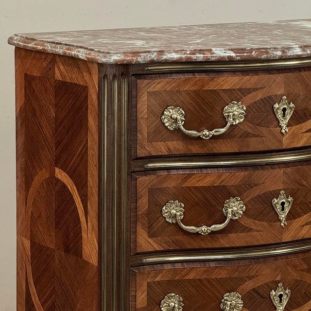 19th Century French Louis XIV Style Marquetry Marble Top Commode For Sale In Dallas - Image 6 of 18
