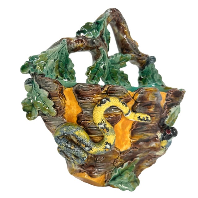 Victorian A Thomas Sergent Palissy Ware Majolica Wall Pocket With Snake, French, Ca. 1875 For Sale - Image 3 of 11