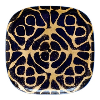 Mid-Century Modern Rosenthal Germany Blue & Gold Porcelain Wall Plate For Sale