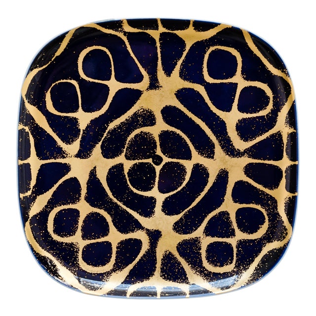 Mid-Century Modern Rosenthal Germany Blue & Gold Porcelain Wall Plate For Sale