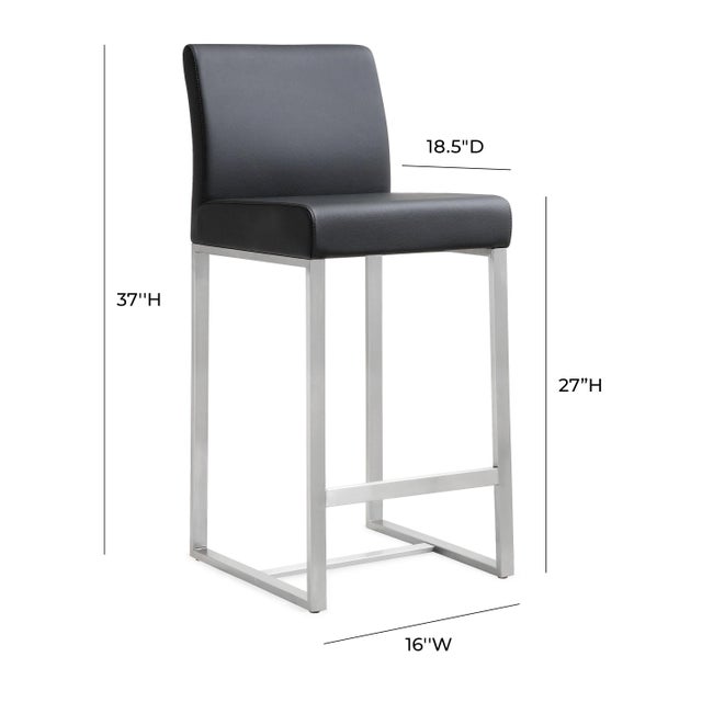 Denmark Black Vegan Leather & Steel Counter Stools - Set of 2 For Sale - Image 9 of 12