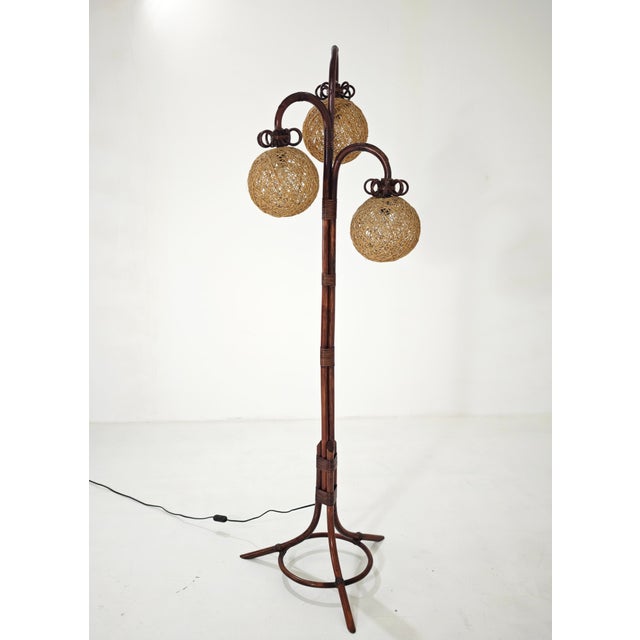 Mid-Century Modern Floor Lamp in Bamboo, Rattan and Rope, Italy, 1960s For Sale - Image 3 of 18
