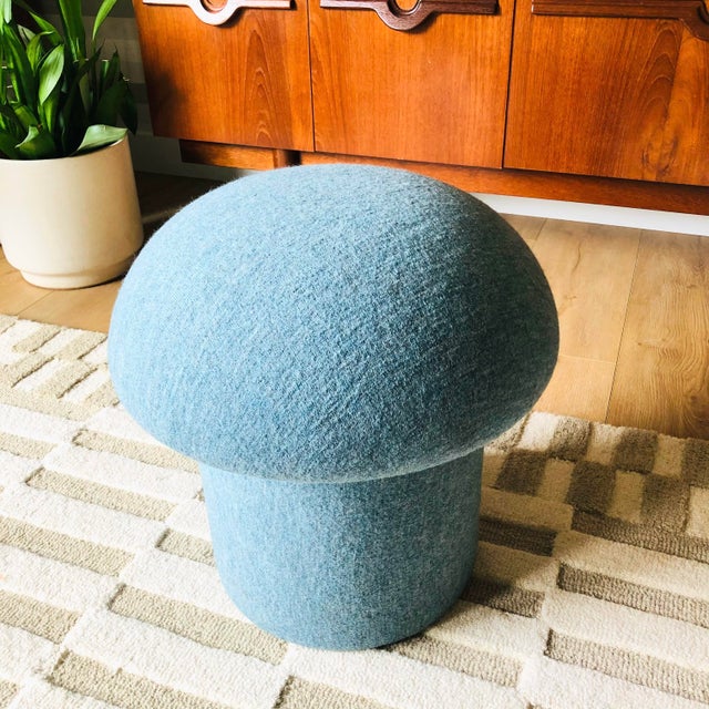 Textile Mushroom Ottoman in Sky Melange Wool For Sale - Image 7 of 11